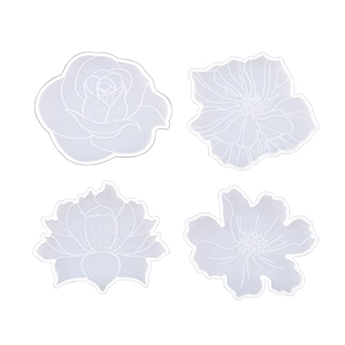 4 x Blumen-Teetablett-Form, Silikon, Epoxidharz, für künstliche Untersetzer von Fhsqwernm