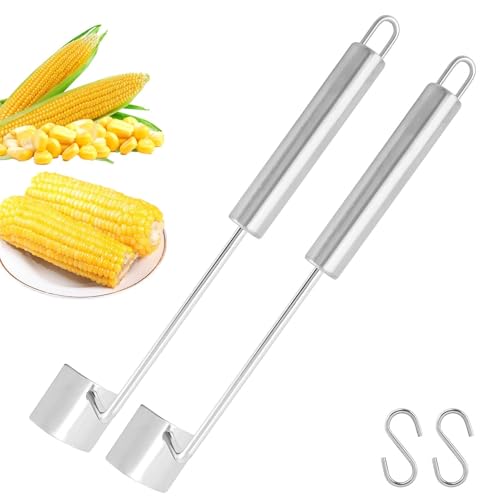Maisschäler mit 2 S-Haken, Abisolierwerkzeug für Maiskolbenentferner, leicht zu reinigender Maiskolbenschäler, Küchenhelfer, Edelstahl, Hühneraugen-Abisolierwerkzeug, CornShucker, Hühnerkernschaber, 2 von Fiacvrs