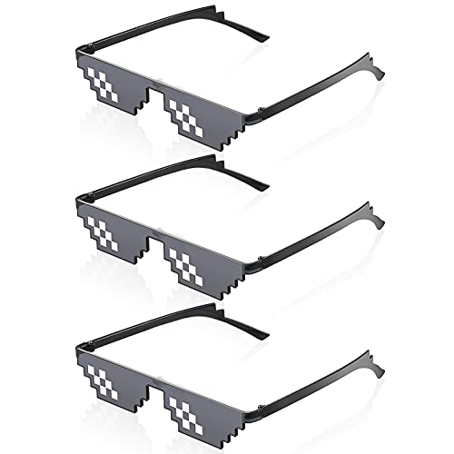Fiada Coole Brillen 3 Stück Lustige Brillen Pixel Sonnenbrillen PC Sonnenbrillen Spielzeug Mosaik Brillen Foto Requisiten Unisex Fasching Brillen für Männer Frauen (Schwarz) von Fiada