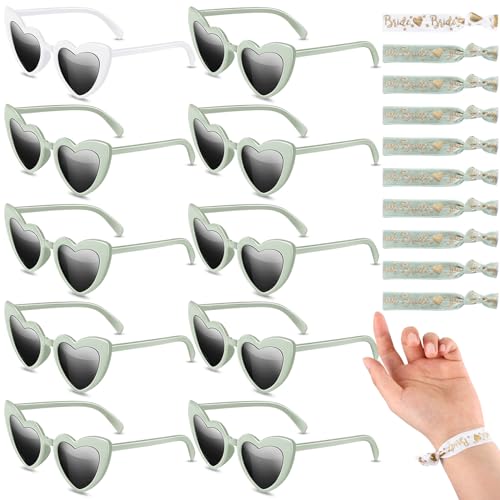 Fiada 20er Set JGA Herzbrillen Braut Herz Sonnenbrillen Bride Braut Armbänder Team Bride Brautjungfern Armband, Accessoires für Junggesellinnenabschied Party Deko Frauen Foto (Weiß und Salbeigrün) Fiada 20er Set JGA Herzbrillen Braut Herz Sonnenbrillen Bride Braut Armbänder Team Bride Brautjungfern Armband, Accessoires für Junggesellinnenabschied Party Deko Frauen Foto (Weiß und Salbeigrün) von Fiada