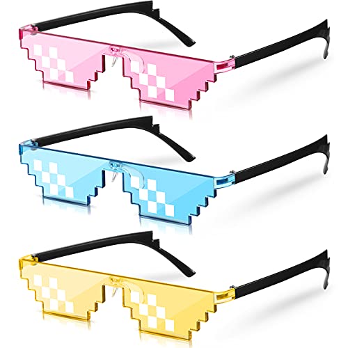 Fiada 3 Paare Pixel Mosaik Brille Unisex Sonnenbrille UV Schutz Spieler Sonnenbrille Coole Brille für Männer Frauen Kinder Foto Requisiten (Bunt, Eleganter Stil) von Fiada