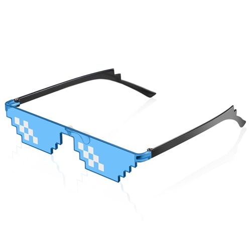 Fiada 8 Bit Pixel Mosaik Brille Unisex Sonnenbrille UV Schutz Spieler Sonnenbrille Coole Brille für Männer Frauen Kinder Foto Requisiten (Eleganter Stil, Blau) von Fiada