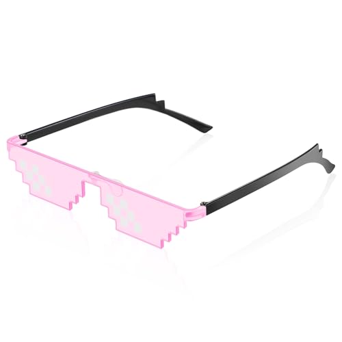 Fiada 8 Bit Pixel Mosaik Brille Unisex Sonnenbrille UV Schutz Spieler Sonnenbrille Coole Brille für Männer Frauen Kinder Foto Requisiten (Eleganter Stil, Rosa) von Fiada