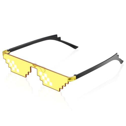 Fiada 8 Bit Pixel Mosaik Brille Unisex Sonnenbrille UV Schutz Spieler Sonnenbrille Coole Brille für Männer Frauen Kinder Foto Requisiten (Eleganter Stil, Gelb) von Fiada
