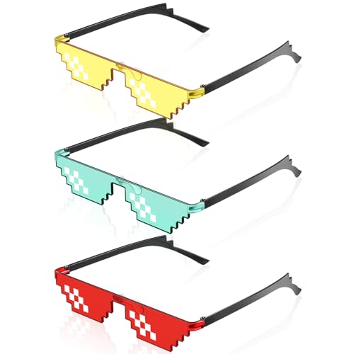Fiada Coole Brillen 3 Stück Lustige Brillen Pixel Sonnenbrillen PC Sonnenbrillen Spielzeug Mosaik Brillen Foto Requisiten Unisex Fasching Brillen für Männer Frauen (Rosa, Blau, Gelb) von Fiada