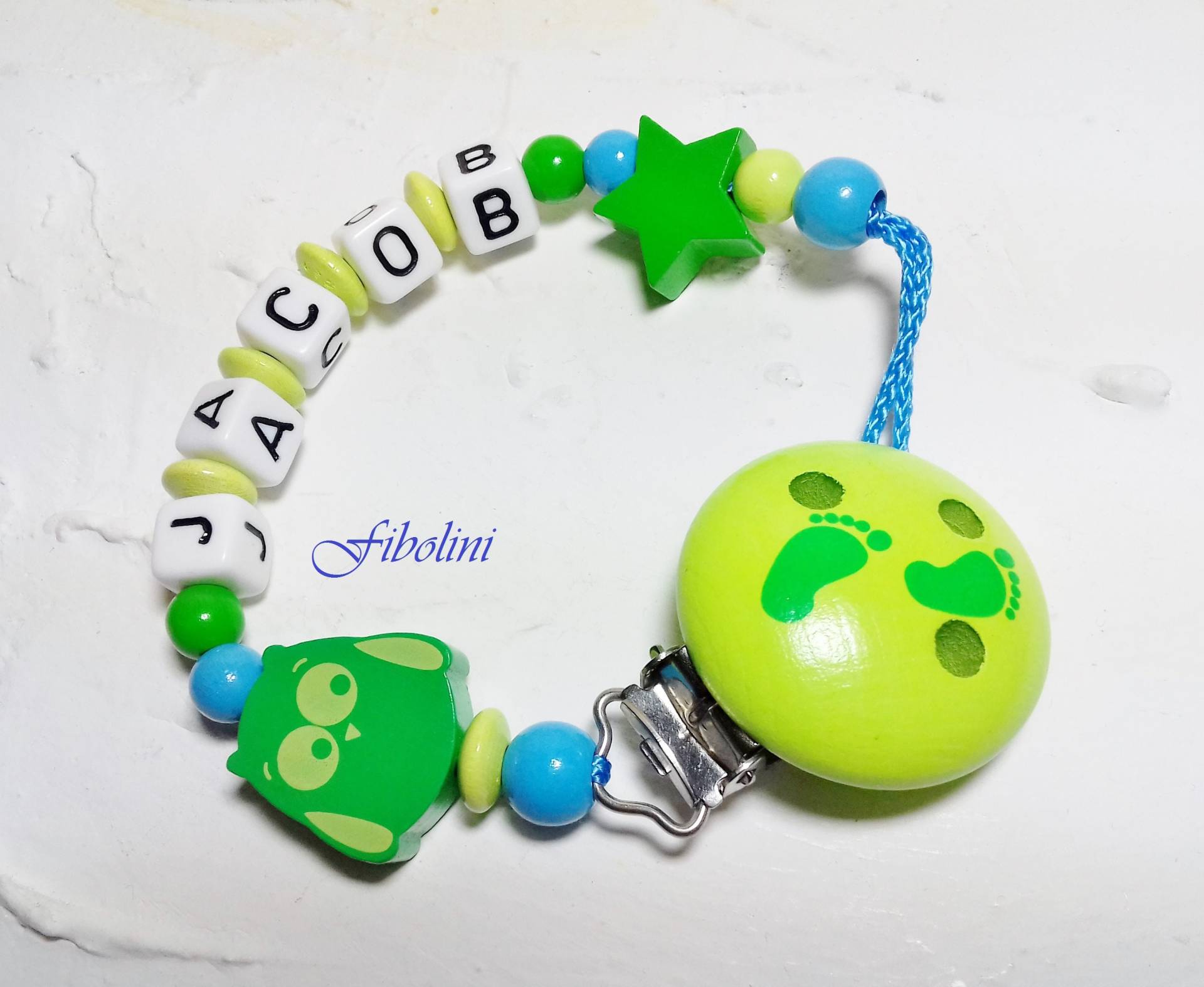 Schnullerkette "Babyboy". Eule, Stern, Blau, Grün, Babygeschenk, Geburt, Eltern, Schwangerschaft, Handmade, Schnuller, Nuckelkette, Diy Schnullerkette "Babyboy". Eule, Stern, Blau, Grün, Babygeschenk, Geburt, Eltern, Schwangerschaft, Handmade, Schnuller, Nuckelkette, Diy von Fibolini