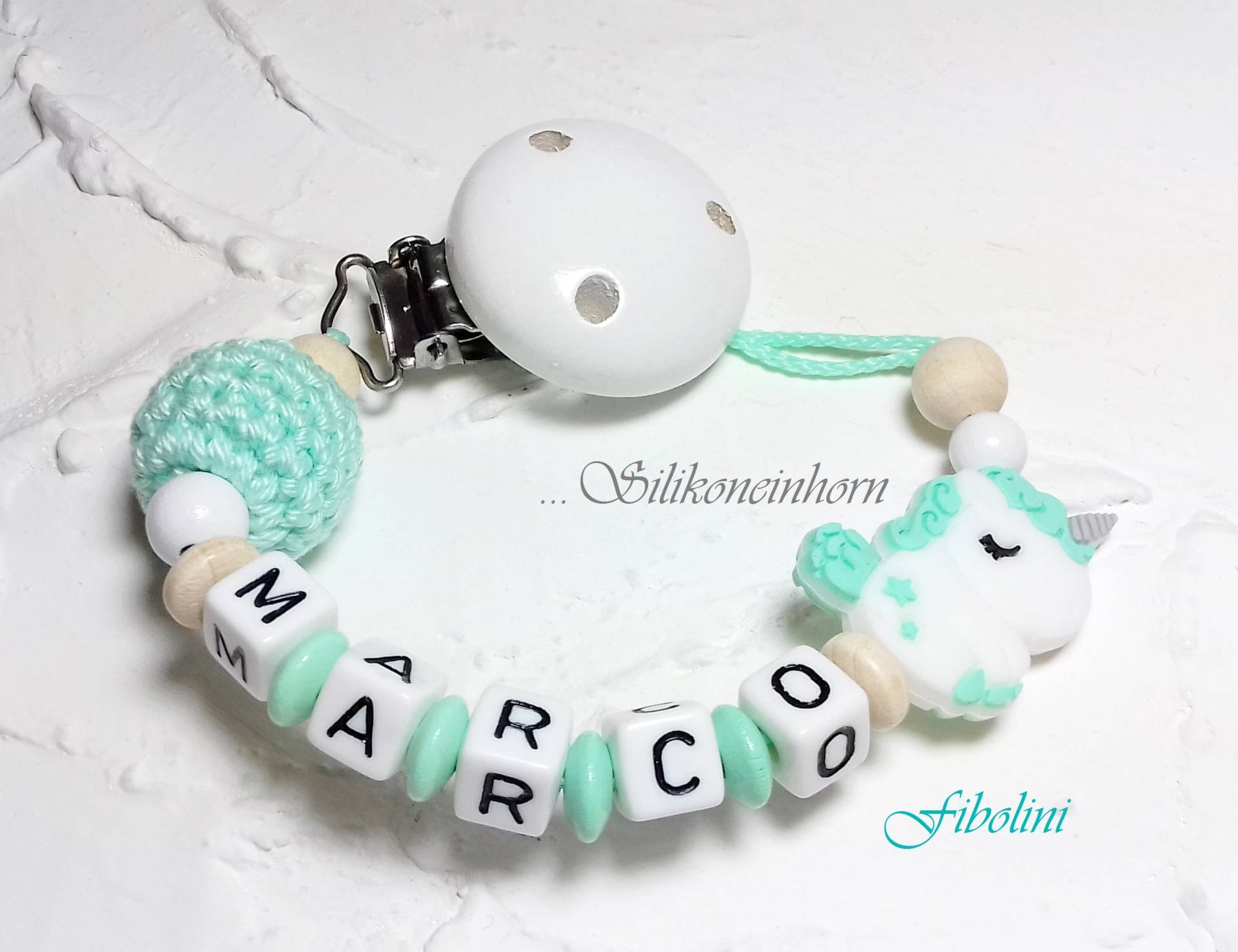 Schnullerkette "Einhorn". Mint, Beige, Weiß, Häkelperle, Nuckelkette, Schnullerhalter, Silikonadapter, Diy, Personalisiert, Schnullerband Schnullerkette "Einhorn". Mint, Beige, Weiß, Häkelperle, Nuckelkette, Schnullerhalter, Silikonadapter, Diy, Personalisiert, Schnullerband von Fibolini