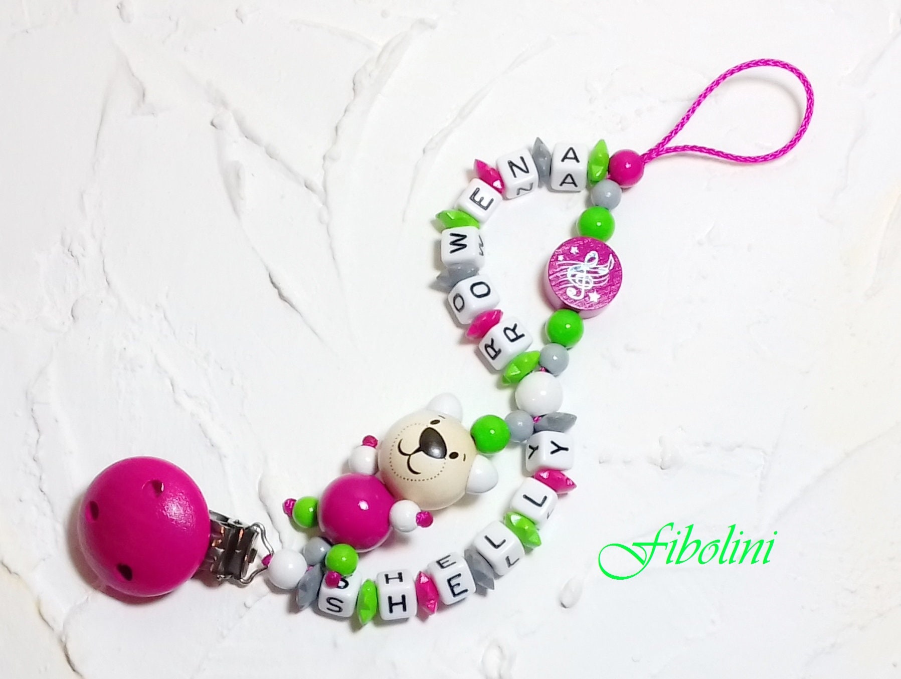 Schnullerkette Mit Doppelname "Princess". Pink, Weiß, Grau, Grün, Beige, Nuckelkette, Schnullerhalter, Schwangerschaft Verkünden, Schnuller Schnullerkette Mit Doppelname "Princess". Pink, Weiß, Grau, Grün, Beige, Nuckelkette, Schnullerhalter, Schwangerschaft Verkünden, Schnuller von Fibolini