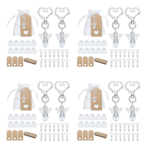 Ficher 120 Stück Schlüsselanhänger Souvenir Hochzeit Geschenke Baby Dusche Favor Geschenke Set mit Etikett Kordelzug Süßigkeiten Beutel von Ficher