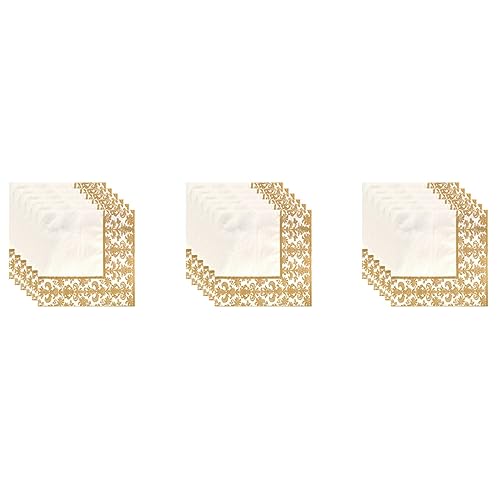Ficher 300 Stücke Gold Druck Einwegser Vietten Seiden Papier Bedruckte Servietten für Restaurant und Hotel (Golden + Weiß) von Ficher