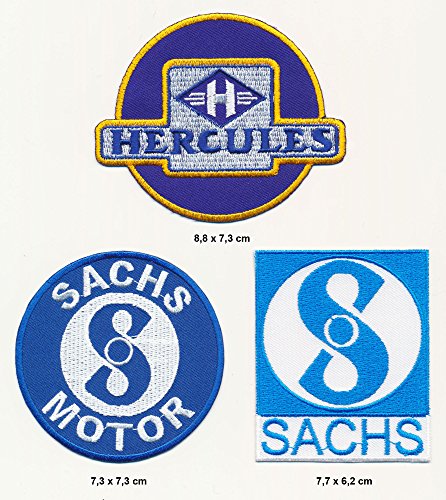 Hercules Sachs Aufnäher Aufbügler Patch 3 Stück Mofa Mokick TURBOVERSAND von Fichtel & Sachs