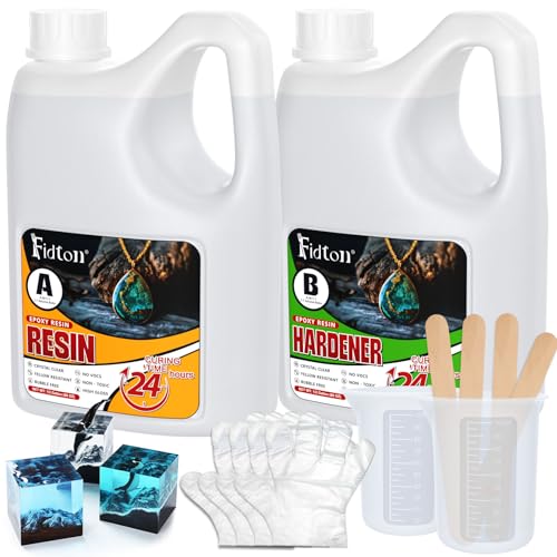 Epoxidharz Set Anfänger - 1 Gallone Epoxy Resin Kit, Kristallklares Resin Gießharz für Flusstisch, Epoxyd-Harz Set für Holz, Boden, Tabletts, Untersetzer, Schmuckherstellung - Epoxidharz mit Härte von Fidton