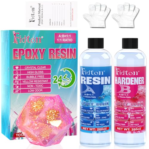 Fidton Epoxidharz Set - 520 ml Epoxidharz mit Härter, Epoxy Resin Set für DIY Heimdekorationen, Epoxidharz Set Anfänger für Schlüsselanhänger, Lesezeichen, Schmuckherstellung, Epoxyd-Harz Set Fidton Epoxidharz Set - 520 ml Epoxidharz mit Härter, Epoxy Resin Set für DIY Heimdekorationen, Epoxidharz Set Anfänger für Schlüsselanhänger, Lesezeichen, Schmuckherstellung, Epoxyd-Harz Set von Fidton
