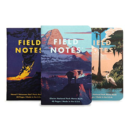 Field Notes: National Parks Series (Serie F – Glacier, Hawai'I Volcanoes, Everglades) – Graph Paper Memo Book 3er Pack – 8,9 x 14,9 cm von Field Notes