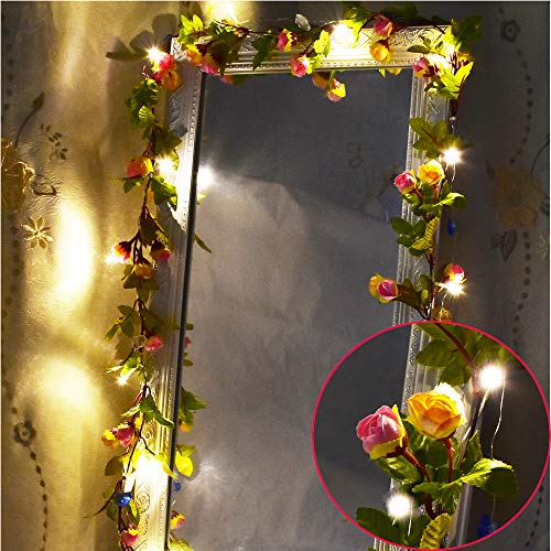 Fielegen 2 Stück Künstliche Blume Rosenranken Lichterkette, 40 LED Batteriebetrieben Rosengirlande mit Lichtern für Valentinstag Muttertag Hochzeit Geburtstag Prinzessin Schlafzimmer Dekoration von Fielegen
