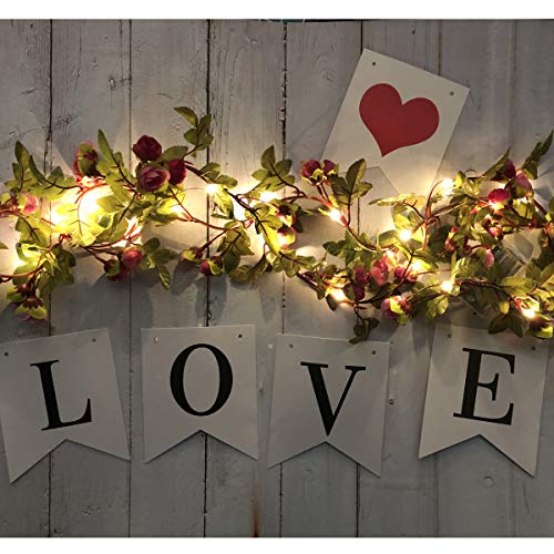 Fielegen 2.2M 20 LED Blume Lichterkette Batteriebetrieben Künstliche Blumengirlande mit LED Feen Lichter für Valentinstag Garten Hochzeit Party Dekor, Innenbereich Schlafzimmer Wanddekorationen von Fielegen