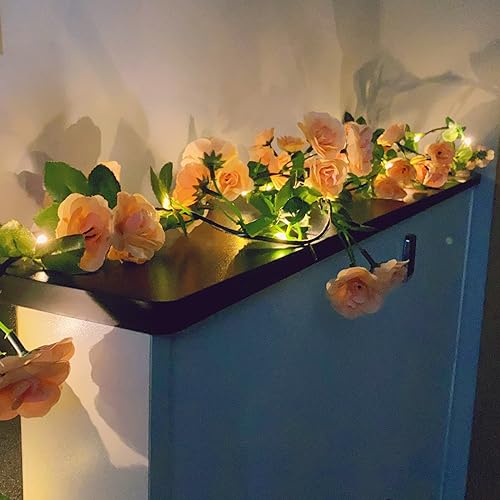 Fielegen 20 LED Rose Blume Lichterkette mit Timer, 1.8M Künstliche Blumengirlande mit Lichtern Hängende Blumengirlande für Hochzeit Bogen Tisch Garten Urlaub Geburtstagsfeier Hintergrund Wanddekor von Fielegen