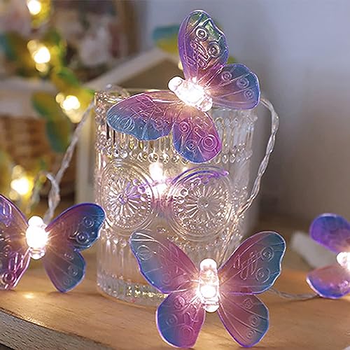 Fielegen 20 LED Schmetterlings Lichterketten 3 Meters Batteriebetriebene lila Schmetterlings Feenlichter für Heimschlafzimmer Innenbereich Garten Hochzeitsfeier Urlaub Sommerdekoration von Fielegen