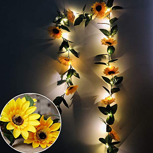 Fielegen 20 LED Sonnenblumen Lichterketten mit Timer, 2.2M Sonnenblumengirlande mit Lichtern Batteriebetriebene Sonnenblumen Feenlichter für Innenschlafzimmer Hochzeit Garten Geburtstagsparty Dekor von Fielegen