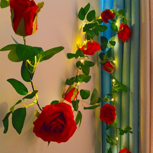 Fielegen 2M Künstliche Blume Lichterkette Batteriebetrieben Fake Rosen Blumengirlande mit 20 LED-Licht, Rosen Lichterkette mit Timer, Hängende Rosenranken für Valentinstag Garten Hochzeit Party Dekor Fielegen 2M Künstliche Blume Lichterkette Batteriebetrieben Fake Rosen Blumengirlande mit 20 LED-Licht, Rosen Lichterkette mit Timer, Hängende Rosenranken für Valentinstag Garten Hochzeit Party Dekor von Fielegen