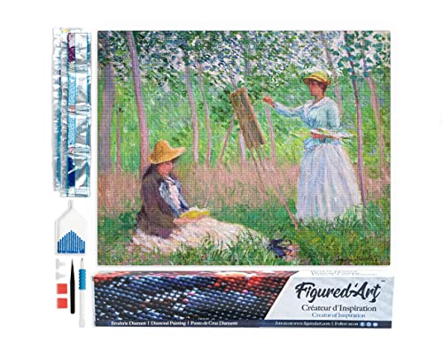 Figured'Art Diamond Painting Erwachsene 40x50cm Ganze Leinwand gerollt Im Wald in Giverny Monet 5D Bilder Eckige Steine - DIY Set Basteln von Figured'Art