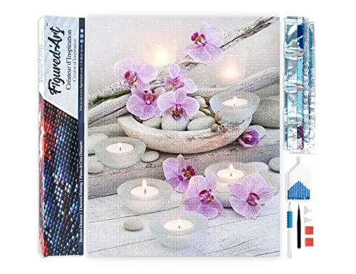 Figured'Art Diamond Painting Erwachsene 40x50cm Ganze Leinwand gerollt Blumen und Kerzen 5D Bilder Eckige Steine - DIY Set Basteln von Figured'Art