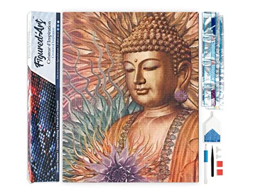 Figured'Art Diamond Painting Erwachsene 40x50cm Ganze Leinwand gerollt Buddha 5D Bilder Eckige Steine - DIY Set Basteln von Figured'Art