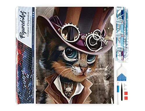 Figured'Art Diamond Painting Erwachsene 40x50cm Ganze Leinwand gerollt Dandy Katze 5D Bilder Eckige Steine - DIY Set Basteln von Figured'Art