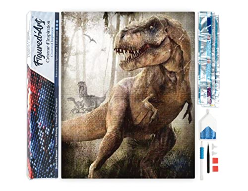 Figured'Art Diamond Painting Erwachsene 40x50cm Ganze Leinwand gerollt Dinosaurier Jurassic Park 5D Bilder Eckige Steine - DIY Set Basteln von Figured'Art