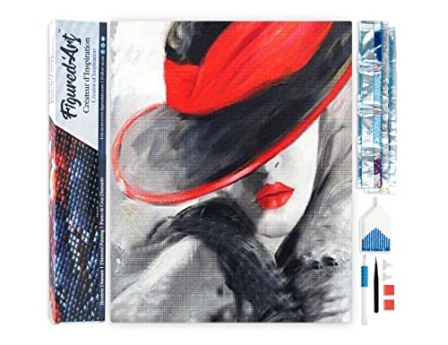 Figured'Art Diamond Painting Erwachsene 40x50cm Ganze Leinwand gerollt Frau mit rotem Hut 5D Bilder Eckige Steine - DIY Set Basteln Figured'Art Diamond Painting Erwachsene 40x50cm Ganze Leinwand gerollt Frau mit rotem Hut 5D Bilder Eckige Steine - DIY Set Basteln von Figured'Art