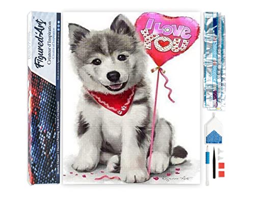 Figured'Art Diamond Painting Erwachsene 40x50cm Ganze Leinwand gerollt Hund I Love You 5D Bilder Eckige Steine - DIY Set Basteln von Figured'Art