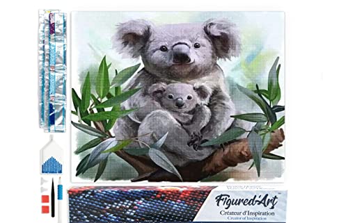 Figured'Art Diamond Painting Erwachsene 40x50cm Ganze Leinwand gerollt Koala und Baby 5D Bilder Eckige Steine - DIY Set Basteln von Figured'Art