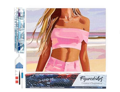 Figured'Art Diamond Painting Erwachsene 40x50cm Ganze Leinwand gerollt Meer, Sand und Stil 5D Bilder Eckige Steine - DIY Set Basteln von Figured'Art
