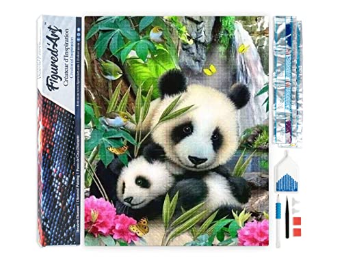 Figured'Art Diamond Painting Erwachsene 40x50cm Ganze Leinwand gerollt Pandafamilie 2 5D Bilder Eckige Steine - DIY Set Basteln von Figured'Art