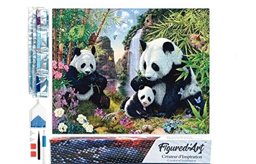 Figured'Art Diamond Painting Erwachsene 40x50cm Ganze Leinwand gerollt Pandafamilie 5D Bilder Eckige Steine - DIY Set Basteln von Figured'Art