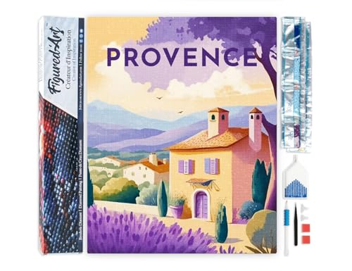 Figured'Art Diamond Painting Erwachsene 40x50cm Ganze Leinwand gerollt Reiseplakat Provence 5D Bilder Eckige Steine - DIY Set Basteln von Figured'Art