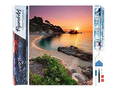 Figured'Art Diamond Painting Erwachsene 40x50cm Ganze Leinwand gerollt Strand und Sonnenuntergang 5D Bilder Eckige Steine - DIY Set Basteln von Figured'Art