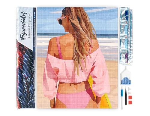 Figured'Art Diamond Painting Erwachsene 40x50cm Ganze Leinwand gerollt Strandtag mit Stil 5D Bilder Eckige Steine - DIY Set Basteln von Figured'Art