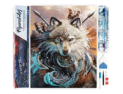 Figured'Art Diamond Painting Erwachsene 40x50cm Ganze Leinwand gerollt Wolf Kämpfer 5D Bilder Eckige Steine - DIY Set Basteln von Figured'Art