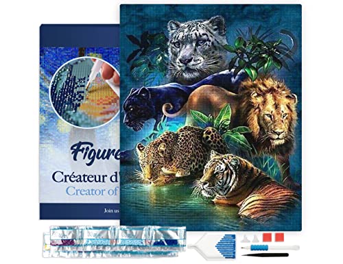 Figured'Art Diamond Painting Erwachsene 40x50cm Mit Rahmen Ganze Leinwand gespannt Dschungeltiere 5D Bilder Eckige Steine - DIY Set Basteln von Figured'Art