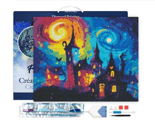 Figured'Art Diamond Painting Erwachsene 40x50cm Mit Rahmen Ganze Leinwand gespannt Fantasie Schloss 5D Bilder Eckige Steine - DIY Set Basteln von Figured'Art