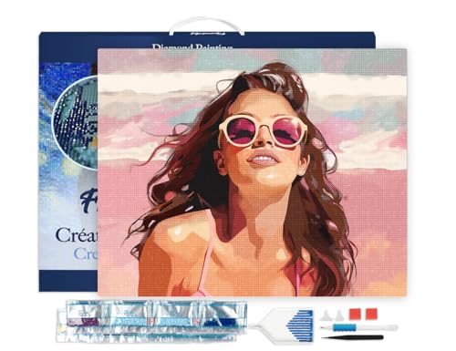 Figured'Art Diamond Painting Erwachsene 40x50cm Mit Rahmen Ganze Leinwand gespannt Freude am Strand 5D Bilder Eckige Steine - DIY Set Basteln von Figured'Art
