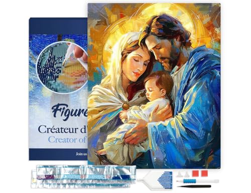 Figured'Art Diamond Painting Erwachsene 40x50cm Mit Rahmen Ganze Leinwand gespannt Heilige Familie 5D Bilder Eckige Steine - DIY Set Basteln von Figured'Art