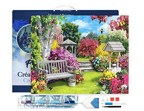 Figured'Art Diamond Painting Erwachsene 40x50cm Mit Rahmen Ganze Leinwand gespannt Schöner Garten 5D Bilder Eckige Steine - DIY Set Basteln von Figured'Art