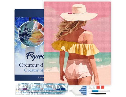 Figured'Art Diamond Painting Erwachsene 40x50cm Mit Rahmen Ganze Leinwand gespannt Schönheit am Meer 5D Bilder Eckige Steine - DIY Set Basteln von Figured'Art