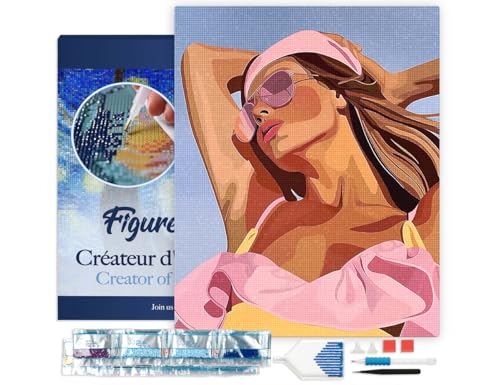 Figured'Art Diamond Painting Erwachsene 40x50cm Mit Rahmen Ganze Leinwand gespannt Sonnengeküsstes Mädchen 5D Bilder Eckige Steine - DIY Set Basteln von Figured'Art