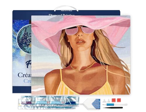 Figured'Art Diamond Painting Erwachsene 40x50cm Mit Rahmen Ganze Leinwand gespannt Sonnentags-Charme 5D Bilder Eckige Steine - DIY Set Basteln von Figured'Art
