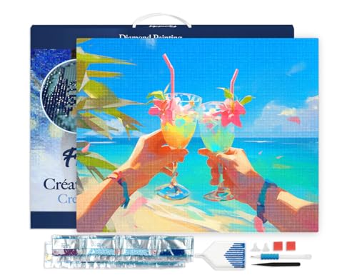 Figured'Art Diamond Painting Erwachsene 40x50cm Mit Rahmen Ganze Leinwand gespannt Strand-Toast 5D Bilder Eckige Steine - DIY Set Basteln von Figured'Art