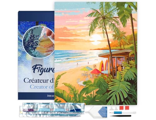 Figured'Art Diamond Painting Erwachsene 40x50cm Mit Rahmen Ganze Leinwand gespannt Surfclub 5D Bilder Eckige Steine - DIY Set Basteln von Figured'Art