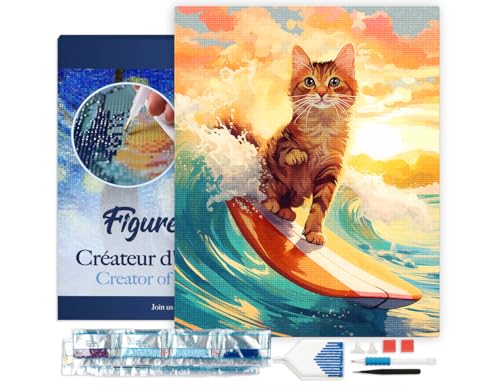 Figured'Art Diamond Painting Erwachsene 40x50cm Mit Rahmen Ganze Leinwand gespannt Surfende Katze 5D Bilder Eckige Steine - DIY Set Basteln Figured'Art Diamond Painting Erwachsene 40x50cm Mit Rahmen Ganze Leinwand gespannt Surfende Katze 5D Bilder Eckige Steine - DIY Set Basteln von Figured'Art